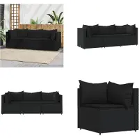 vidaXL 3 pcs. Garden Lounge Set with Coussins Black Poly Rattan - Garden Lounge Set - Garden Lounge Sets - Outdoor Lounge Set - Lounge Set Terrasse