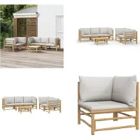 vidaXL Ensemble de jardin lounge 6 pièces avec coussins gris clair en bambou - Ensemble de jardin lounge - Ensemble de jardin lounge - Ensemble de meubles de jardin
