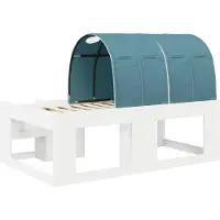 vidaXL Lit avec tunnel, 3 pièces, blanc et bleu clair, en panneaux de particules