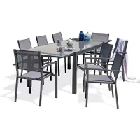 DCB Groupe Ensemble repas 8 à 12 places en aluminium et plateau verre