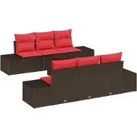 Syfax Ensemble de canapé de jardin 8 pc Beige et Rouge polyrotin