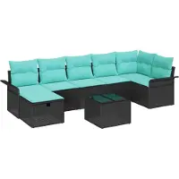 Syfax Ensemble de canapé de jardin avec coussin 8 pcs Noir Poly rotin