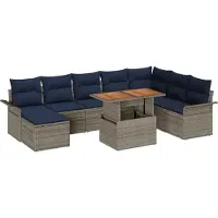 Syfax Ensemble de canapé de jardin 9 pc Gris Poly rotin