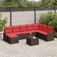 Prolenta Ensemble de salon exclusif - Canapé et 9 assises en résine tressée, coloris marron et rouge