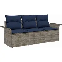Syfax Ensemble de canapé de jardin avec coussin 3 pcs Gris Poly rotin