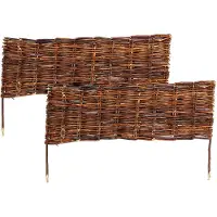 Relaxdays Bordure de parterre , en osier, lot de 2, H x L : 20 x 60 cm, à enfoncer, pour parterres et pelouses, bordure basse, marron
