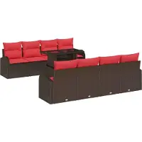 vidaXL Ensemble de canapés de jardin avec coussins et rangement, 9 pièces, en rotin synthétique marron