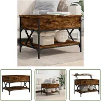 The Living Store Table basse chêne fumé 70x50x50 cm bois composite et métal