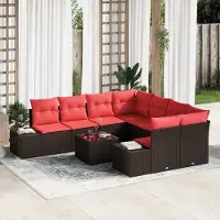 Prolenta Maison Exclusive - Ensemble de salon de jardin composé de 9 pièces, en résine tressée beige et rouge