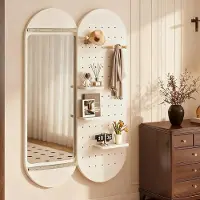 360Home Miroir coulissant avec plaque perforée - Miroir corps entier, miroir mural & miroir dressing, miroir caché pour chambre & couloir Blanc 40x150cm 【JZ-DD640】