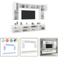 The Living Store Meuble TV 8 pièces avec lampes LED blanc