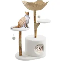 StarTech.com Arbre à chat - Tour d'escalade - 3 niveaux - Grand panier - Balle suspendue - Bois - Environ 110 cm - Modèle A