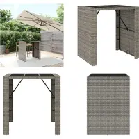 vidaXL Table de bar avec plateau en verre Gris 105x80x110 cm en rotin synthétique - Table de bar avec plateau en verre - Tables de bar avec plateau en verre - Table de fête - Table de bistrot