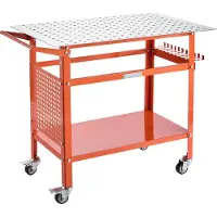 SucceBuy Table de soudure , 40 x 24 pouces, capacité de charge de 800 livres, mobile avec 4 roues, stockage à double couche, trous de montage pour des projets de soudure polyvalents