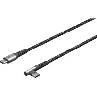 Goobay 64660 Câble textile USB-C vers USB-C avec connecteurs métalliques (gris espace/argent), 90°, 2 m, 2 m, noir-gris - câble de connexion USB élégant et extra-résistant avec USB-C coudé