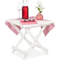 Relaxdays Table pliante en bois , pour le salon, le balcon et la terrasse, portable, stable, table d'appoint : 50 x 50 x 50 cm, blanche
