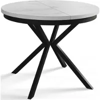 Alpi Möbel AlpiMeble Table de salle à manger ronde BERGO, table extensible, diamètre : 120 cm/200 cm, table de salon, couleur : Marmur, avec pieds en métal de couleur noire