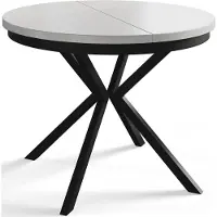Alpi Möbel AlpiMeble Table de salle à manger ronde BERGO, table extensible, diamètre : 100 cm/180 cm, table de salon, couleur : blanc, avec pieds en métal de couleur noire