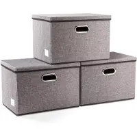 Markenlos Grande boîte de rangement avec couvercle, boîtes de rangement pliables, panier de rangement avec poignée, boîtes empilables décoratives, organiseurs