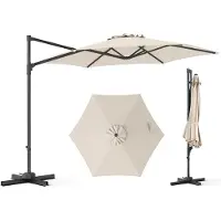 Costway , parasol de 300x300 cm, parasol suspendu avec manivelle, rotatif à 360°, grand parasol de jardin, parasol de marché, couleur beige