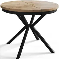 Alpi Möbel AlpiMeble Table de salle à manger ronde BERGO, table extensible, diamètre : 90 cm/170 cm, table de salon, couleur : marron, avec pieds en métal de couleur noire