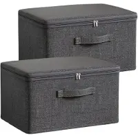 OEM Boîtes de rangement avec couvercle et fermeture éclair - Lot de 2 organisateurs pliables en tissu avec poignée - Gris - Taille L