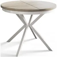 Alpi Möbel AlpiMeble Table de salle à manger ronde BERGO, table extensible, diamètre : 90 cm/170 cm, table de salon, couleur : beige, avec pieds en métal de couleur blanche