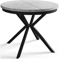 Alpi Möbel AlpiMeble Table de salle à manger ronde BERGO, table extensible, diamètre : 90 cm/170 cm, table de salon, couleur : gris clair, avec pieds en métal de couleur noire