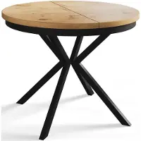 Alpi Möbel AlpiMeble Table de salle à manger ronde BERGO, table extensible, diamètre : 120 cm/200 cm, table de salon, couleur : marron clair, avec pieds en métal de couleur noire