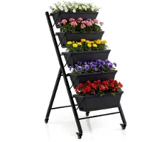 Costway Jardinière verticale à 5 niveaux, jardinière verticale avec roulettes et bacs à fleurs, jardinière en métal, jardinière en escalier pour le jardin 57 x 68 x 117 cm