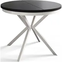 Alpi Möbel AlpiMeble Table de salle à manger ronde BERGO, table extensible, diamètre : 90 cm/170 cm, table de salon, couleur : noir, avec pieds en métal de couleur blanche