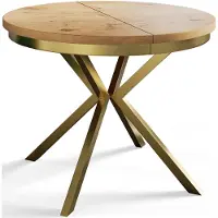 Alpi Möbel AlpiMeble Table de salle à manger ronde BERGO, table extensible, diamètre : 90 cm/170 cm, table de salon, couleur : marron clair, avec pieds en métal doré