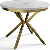 Alpi Möbel AlpiMeble Table de salle à manger ronde BERGO, table extensible, diamètre : 90 cm/170 cm, table de salon, couleur : marbre, avec pieds en métal doré