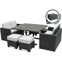 DCB Groupe Ensemble repas encastrable 8 places en résine tresséee + housse