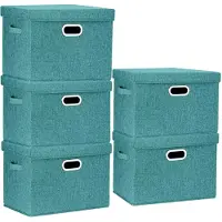 Markenlos Grande boîte de rangement en tissu avec couvercle, pliable, lavable, 44 x 30 x 29 cm, lot de 5 pièces