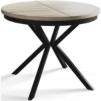 Alpi Möbel AlpiMeble Table de salle à manger ronde BERGO, table extensible, diamètre : 90 cm/170 cm, table de salon, couleur : beige, avec pieds en métal de couleur noire