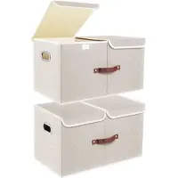 Markenlos Grande boîte de rangement avec couvercle et compartiments, en tissu, pliable, lavable, 55 x 33 x 30 cm