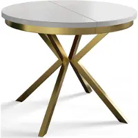 Alpi Möbel AlpiMeble Table de salle à manger ronde BERGO, table extensible, diamètre : 100 cm/180 cm, table de salon, couleur : blanc, avec pieds en métal doré