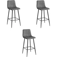 Leobert Tabouret De Bar - - Pozza - Velours Gris Foncé/Pieds Noirs - Lot De 3