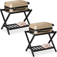 Relaxdays Porte-valises pliable , lot de 2, en bois, H x l x P : 54 x 66 x 45 cm, 2 étagères, rangement pour valises d'hôtel, noir