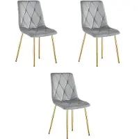 Leobert Chaise - - Libra - Velours Gris Clair/Pieds Dorés - 45 X 54 X 86,5 Cm - Lot De 3