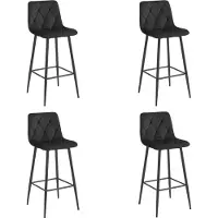 Leobert Tabouret De Bar - - Nado - Velours Noir/Pieds Noirs - Lot De 4