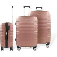 Hoffmans ensemble de 3 valises "Travelstar" ABS à coque dure Trolley valise système de roulettes 360 degrés coque dure valise de voyage avec 4 roues doubles Rose
