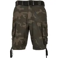 Brandit Short cargo robuste Savage Vintage pour homme (ceinture incluse) – Bermuda en coton B2001-00707 – Camouflage vert foncé