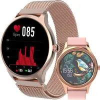 Forever Montre Connectée pour femme avec bracelet sport ForeVive 3 SB-340 Bluetooth, contrôle de la musique, podomètre etc. IP68, Montre fitness, Or élégant