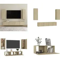vidaXL 4 pcs. Armoire TV Sonoma chêne bois composite - Armoire TV - Armoire HiFi - Armoires HiFi