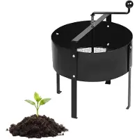 Relaxdays Tamis de jardin , manivelle, Ø 40 cm, terre, cailloux, sable, acier, modèle sur pied, tamis à mailles fines pour compost, noir