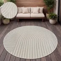 Paco Home Tapis d'extérieur Résistant aux intempéries Balcon Salon Scandinave Boho Unicolore Taille 160 cm Rond