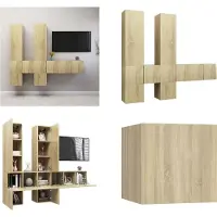 vidaXL 7 pcs. Set d'armoires TV Chêne Sonoma Bois composite - Set d'armoires TV - Set d'armoires TV suspendues - Set d'armoires TV suspendues