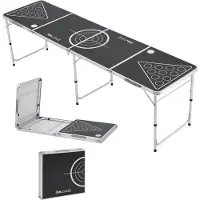 En.casa Table de beer pong Ibiza Table de beer pong réglable et pliable 240x60cm construction en aluminium noir